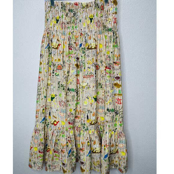 Rhode Artie Shirred Waist Ruffle Hem Printed Cotton Poplin Midi Skirt XL - Picture 11 of 16